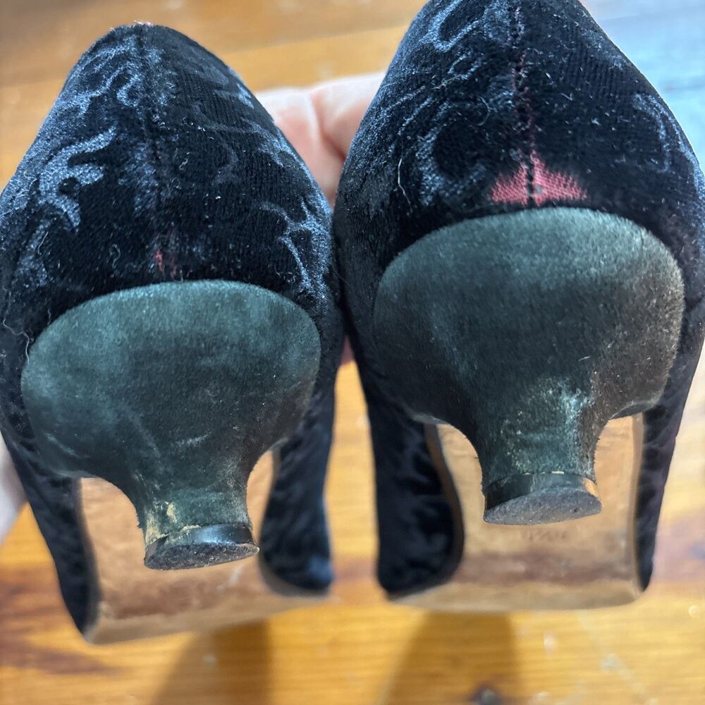 Talbots Black Red Velvet Rajah Kitten Heel Shoes - Size 8.5 M - Picture 5 of 6